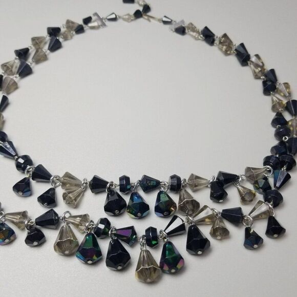 Vintage Black Beaded Two Strand Collar Necklace, Adjustable, Plastic, Germany - Picture 9 of 9